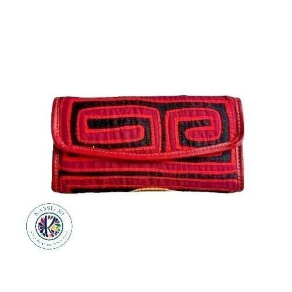 Handbags - Unique Artisan Handmade Mola Wallet Large - Arte Kuna Colombia 100% Leather